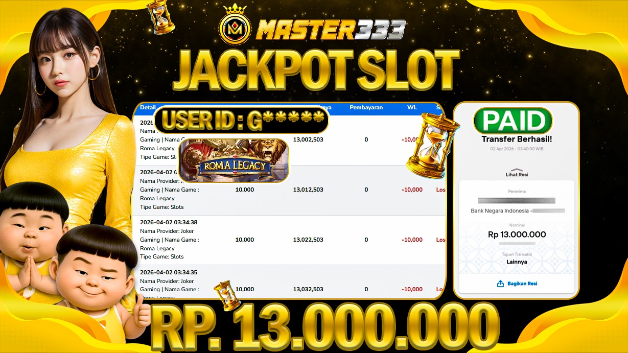 JACKPOT Rp 13.000.000 JUTA DIMASTER333 LANGSUNG DIBAYAR LUNAS